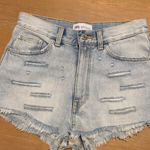 Zara Faded Blue Ripped Jean Shorts